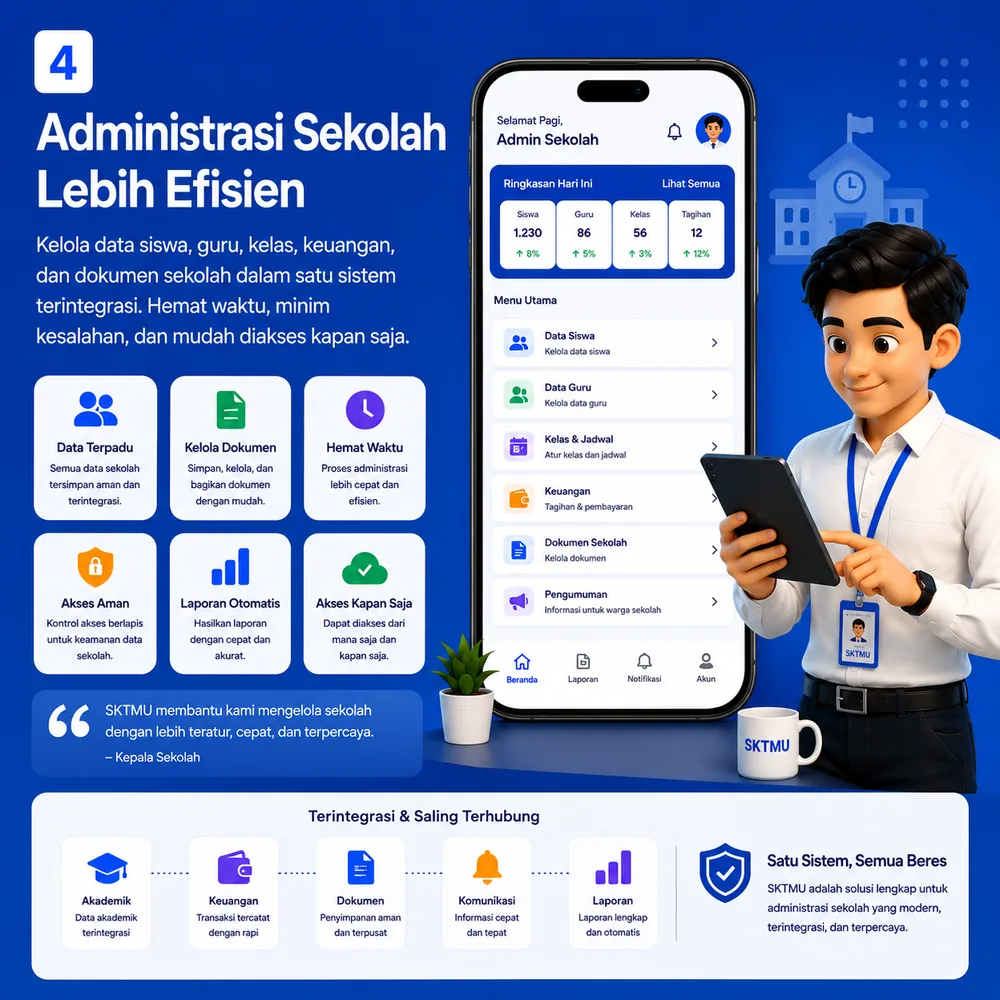 Ilustrasi ringkasan pembayaran dengan status lunas, sebagian, belum lunas, dan akses portal pengguna.